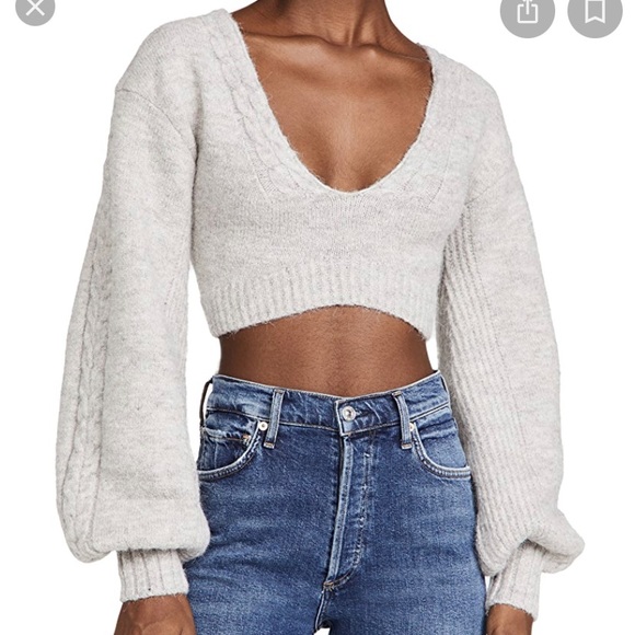 NWT- Sold Out- For Love & Lemons Amelia Cropped Grey Sweater- Small - Picture 2 of 4